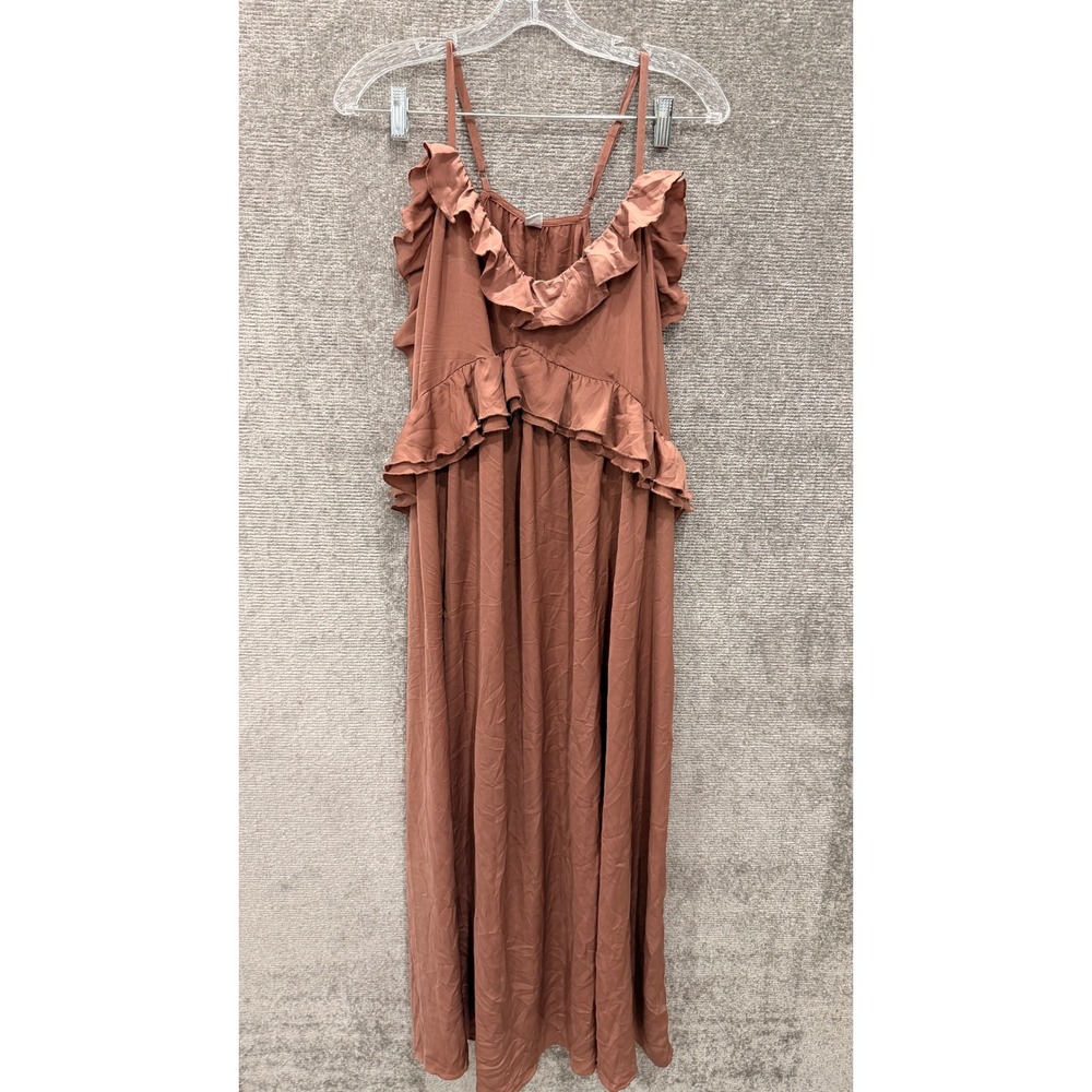 Old Navy Maxi Dress Women XL Warm Taupe Ruffle Tiered Boho Sleeveless OW705691 - Picture 3 of 9
